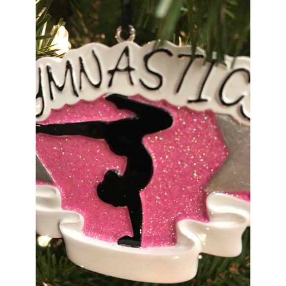 Girls Gymnastics Ornament Glittering Pink Christmas Tree Sports Athletic - Picture 2 of 3